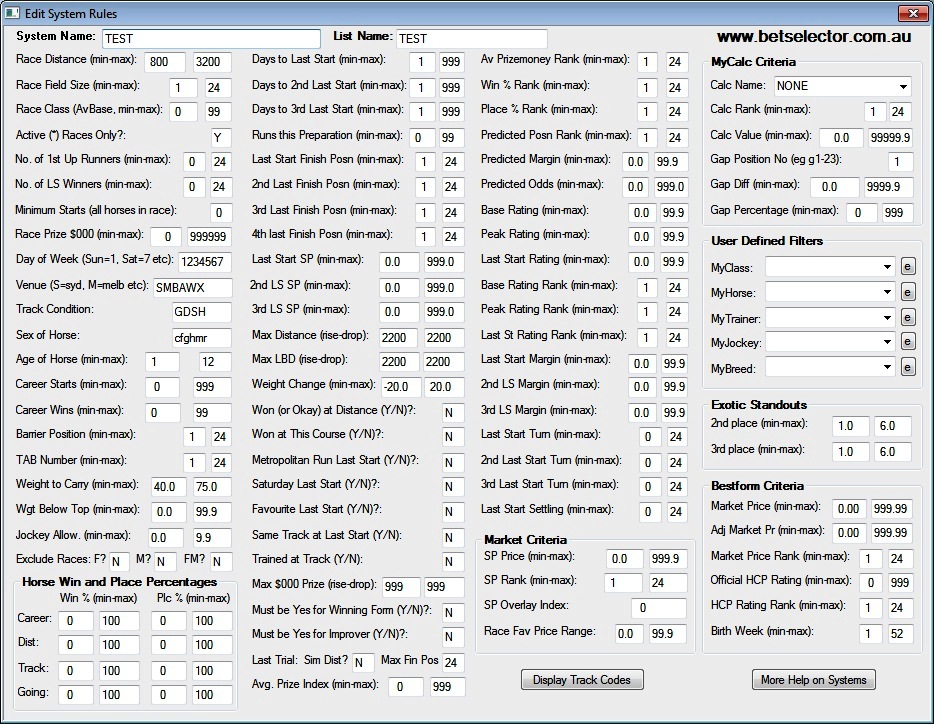 System Selector rules screen shot